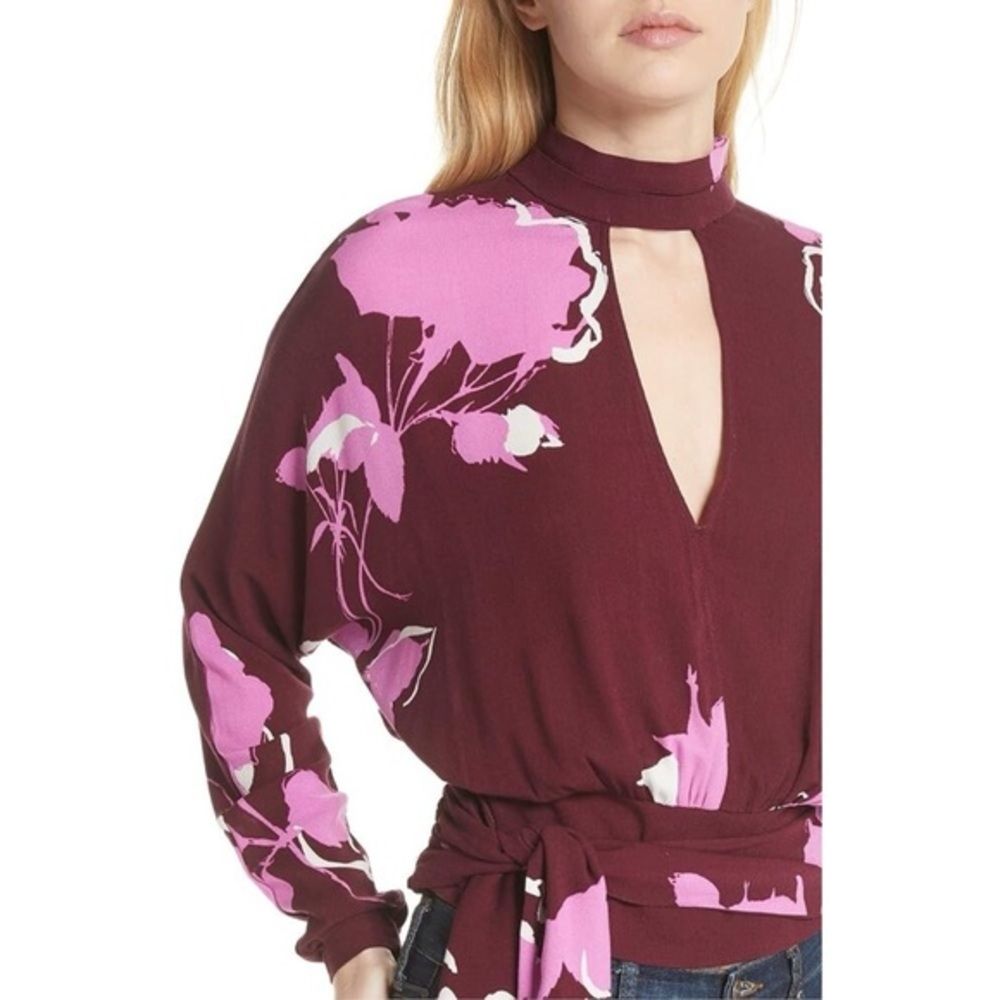 Free People Say You Love Me Floral Print Keyhole Blouse Plum Size Medium
